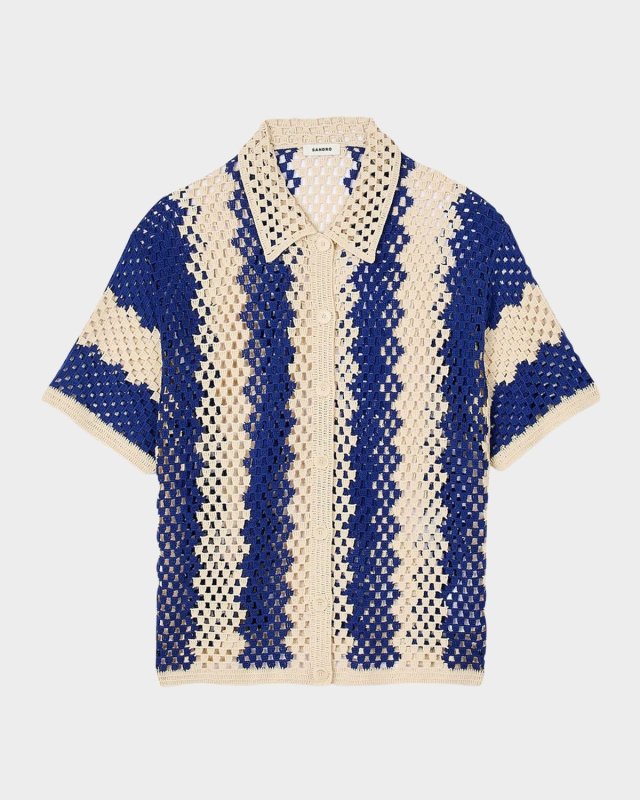 Palmas Striped Open-Knit Cardigan